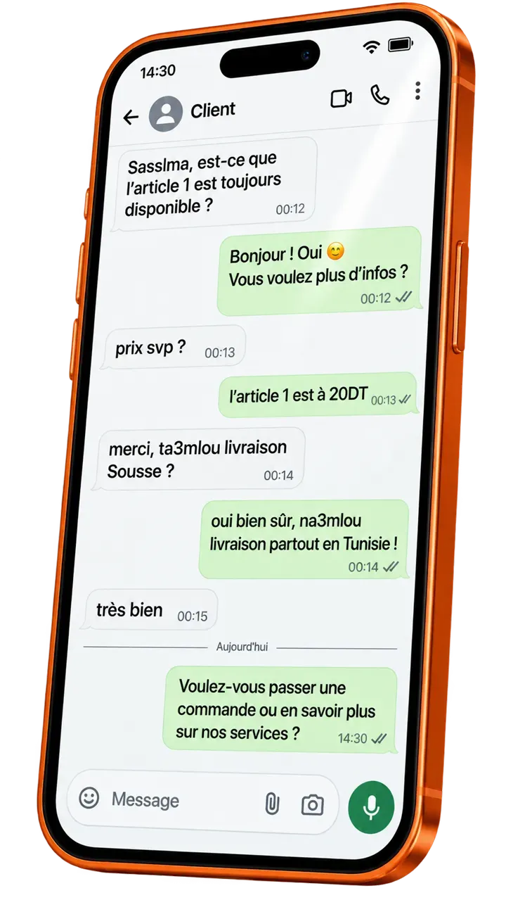 Aperçu d'une conversation avec le chatbot IA Otomizy sur mobile
